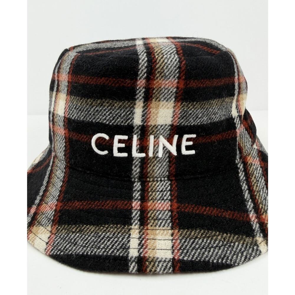 Celine Wool Plaid Bucket Hat Size M - Picture 3 of 8